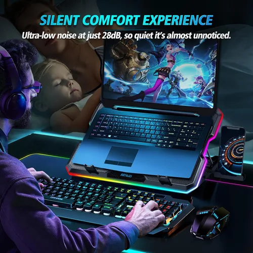 Vista 3 de AIMIUZI Almohadilla de enfriamiento para laptop para juegos, enfriador de laptop con 15 ventiladores silenciosos para portátiles de 12 a 17.3