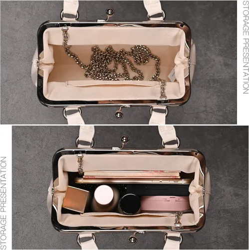 Vista 5 de GM LIKKIE Kiss Lock - Monederos y bolsos, bolsos de mano de piel sintética vintage para mujer, bolso de noche con asa superior