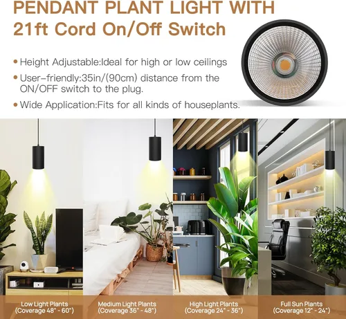 Vista 6 de STERREN Luz de Cultivo para Plantas, Lámpara Colgante LED para Plantas de Interior, Luces de Crecimiento de Espectro Completo con Cable
