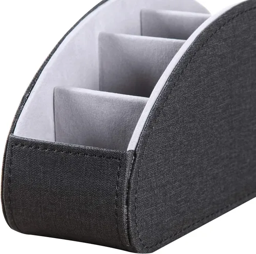 Vista 4 de Ayunga Soporte de control remoto de piel sintética, organizador remoto de TV con 5 compartimentos, mesita de noche y organizador de suministros