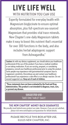 Vista 7 de New Chapter Suplemento de magnesio + Ashwagandha, 325 mg con glicinato de magnesio para relajación muscular y recuperación, salud del corazón