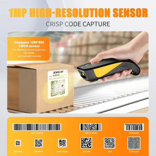 Vista 7 de NETUM CS7501 Escáner de código QR - Escáner de código de barras Bluetooth actualizado, mini lector de código de barras portátil 1D y 2D para gestión