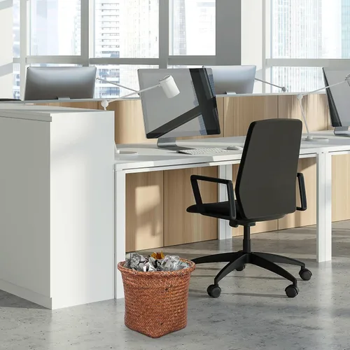 Vista 6 de FOMIYES Papelera tejida con pajilla, de mimbre, para el hogar, oficina, dormitorio, 9.4 pulgadas