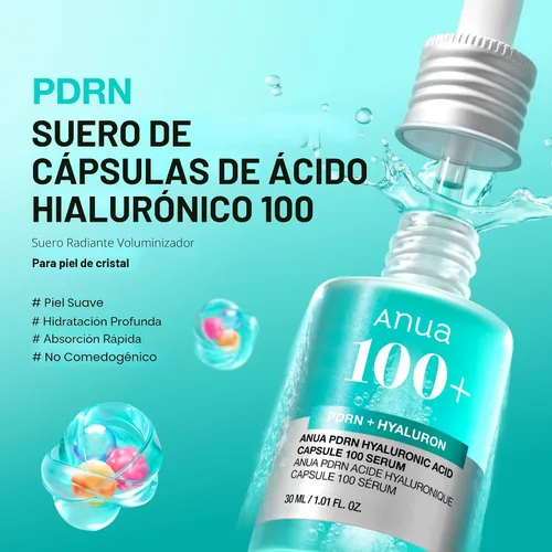 Vista 2 de Suero en Cápsula de Ácido Hialuronico PDRN de Anua, Suero Facial Radiante, Ácido Hialuronico, Hidratación, Efecto de Relleno de Humedad