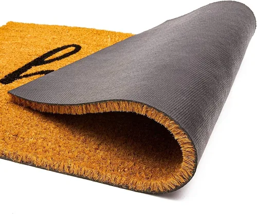 Vista 4 de Juvale Hello - Felpudo de coco para entrada al aire libre, 17 x 30 pulgadas, rectangular, de pelo bajo, respaldo de PVC, tapete de bienvenida