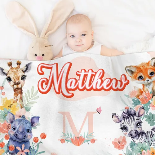 Vista 2 de Manta de bebé personalizada, manta con nombre personalizado para niños, bebés y adultos, mantas con animales personalizadas para niñas, niños