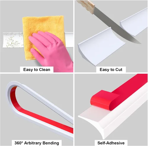 Vista 6 de Duzzy Barrera de agua para umbral de ducha de 39 pulgadas, tapón de agua de silicona autoadhesivo para ducha, protector contra salpicaduras adecuado