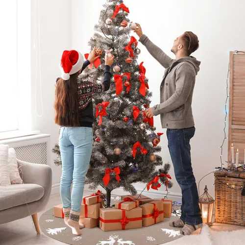 Vista 7 de Dremisland Falda de Árbol de Navidad, Falda de Árbol de Punto Trenzado Tejido Grueso Rústico para Decoración Navideña - Alce 3D y Árbol de Navidad