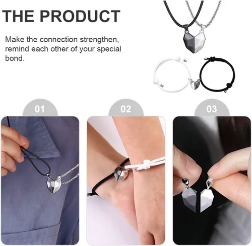 Vista 6 de 1 juego de collar de corazón para parejas, parejas, pulsera magnética BFF, collar con imán a juego, collar de rompecabezas de corazón, pulsera