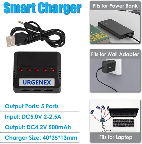 Vista 5 de URGENEX 3.7V Lipo 850mah recargable Lipo con JST Plug X5 cargador para MJX Syma Holy Stone Sky Viper RC Quadcopter Drone X56W X400 X400W X300C X400C