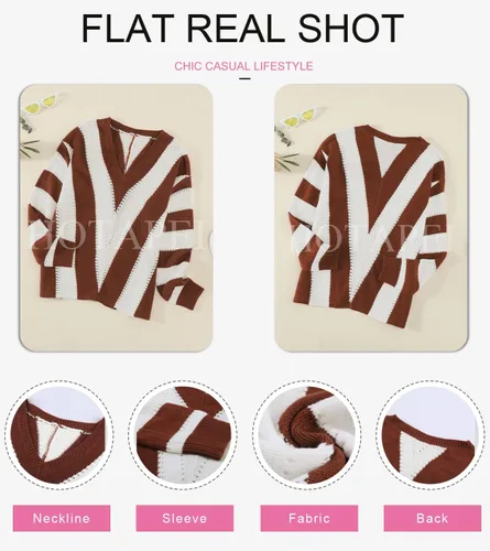 Vista 5 de EVALESS Suéteres para mujer, manga sexy, cuello en V profundo, casual, tejido a rayas