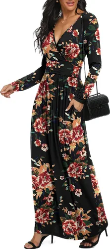Vista 2 de LILBETTER - Maxi vestido casual, de manga larga, cuello en V, holgado, liso y largo para mujer