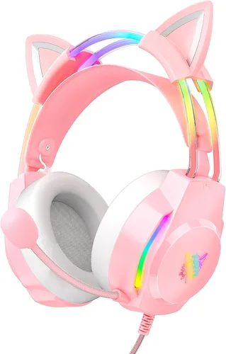 Vista 12 de Auriculares para juegos con micrófono, auriculares con orejas de gato para PC, portátil, PS4, PS5, Xbox, interruptor, iluminación RGB arcoíris