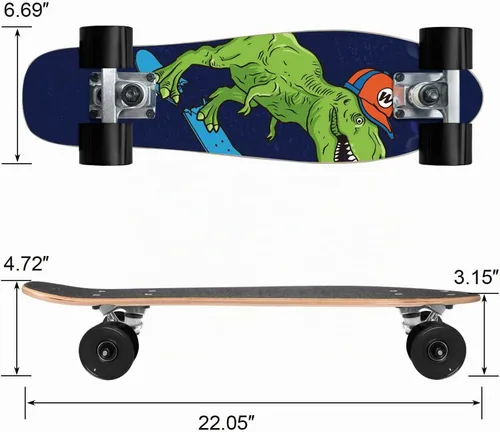 Vista 2 de KO-ON Skateboard Patinetas Completas Skateboards de 22 Pulgadas Mini Cruiser Skateboards para Principiantes, Niños, Chicos y Chicas Castor T-Rex
