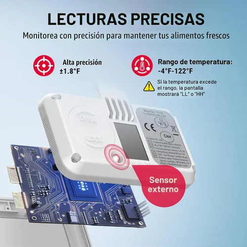 Vista 5 de Termómetro de refrigerador ThermoPro con gran pantalla LCD retroiluminada, termómetro de congelador y refrigerador resistente al agua, paquete de 2
