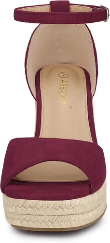 Vista 9 de Allegra K Sandalias de tacón de cuña con correa de tobillo y plataforma para mujer