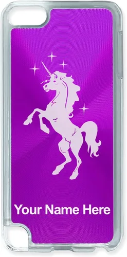 Vista 5 de Funda compatible con iPod Touch 5ª/6ª/7ª generación, unicornio, grabado personalizado incluido (azul claro)