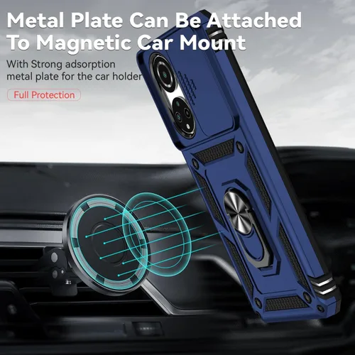Vista 6 de Funda para Honor X7, CMA-LX2 CMA-LX1 con protector de pantalla de vidrio templado y cubierta de cámara deslizante, soporte de anillo giratorio