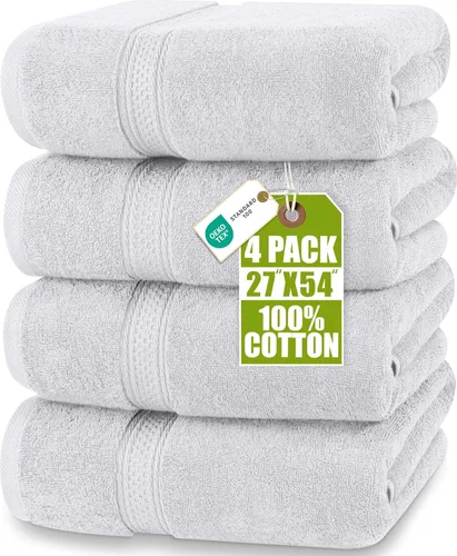 Vista 14 de Toallas de baño de algodón de lujo de 700 GSM (4 unidades, 27 x 54 pulgadas) por Utopia, Beige