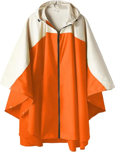 Vista 26 de SaphiRose - Poncho de lluvia unisex impermeable con capucha para mujeres adultas con bolsillos A-negro-blanco