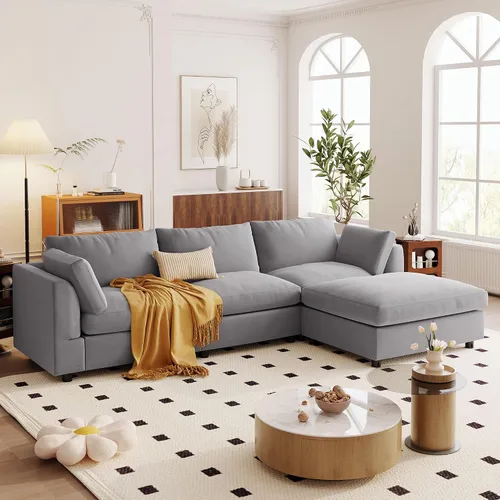 Vista 10 de Moderno sofá modular grande en forma de U, sofá cama convertible con diván reversible para sala de estar, asiento de almacenamiento, adecuado