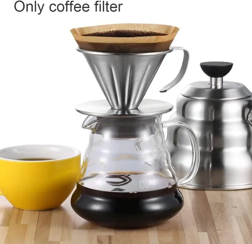 Vista 6 de Gotero de café con forma de V de acero inoxidable 304, filtro de café de goteo lento, filtro de café reutilizable con asa, accesorio para cafetera