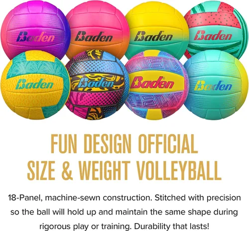 Vista 2 de Baden Fun Design Official Size & Weight Indoor & Outdoor Volleyball Bright & Beachy! Soft Touch Synthetic Leather, Durable Stitching All Ages