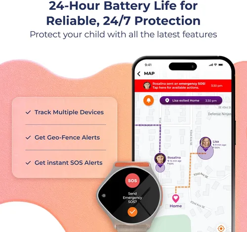 Vista 5 de Reloj inteligente para niños con rastreador GPS de hasta 24 horas de trabajo con batería, SOS y controles parentales, reloj inteligente para niños