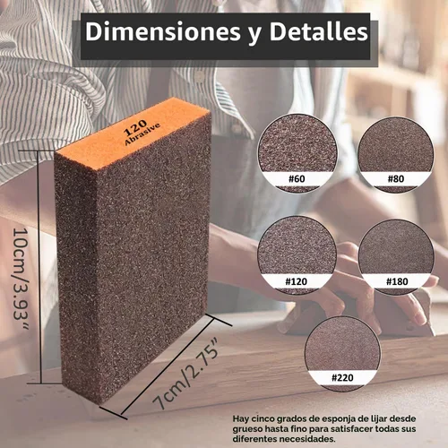 Vista 2 de Tnisesm Bloques de lijado de 60/80/120/180/220 granos, esponja de lijado para paneles de yeso, madera, metal, lavable y reutilizable, lavable