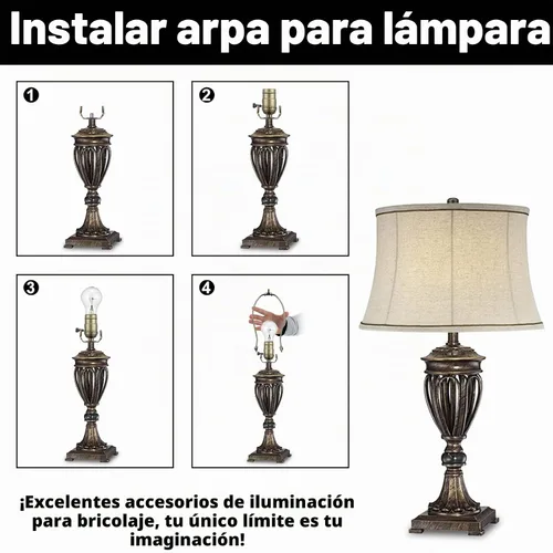 Vista 5 de Kit de soporte de arpa de lámpara de 8 pulgadas con remate y base de sillín desmontable de alta resistencia, juego de 2 accesorios de iluminación