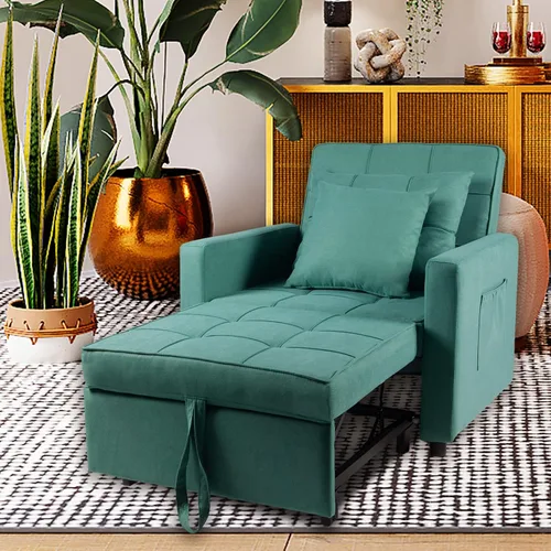 Vista 2 de Polar Aurora Silla de sofá cama convertible 3 en 1, tumbona, sillón reclinable individual para espacio pequeño con respaldo ajustable (verde)