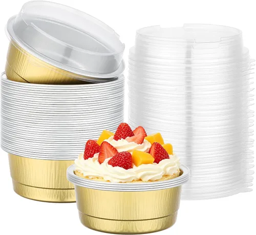 Vista 13 de Beasea - Juego de 50 ramekins de aluminio con tapas, 260 ml, 8.8 oz, 4 pulgadas, ramekins desechables de papel de aluminio para hornear, redondos