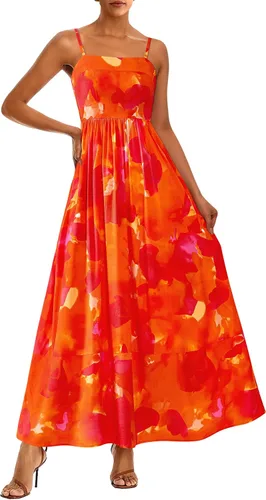 Vista 18 de PRETTYGARDEN Vestido largo de verano para mujer, con tirantes delgados, bohemio, floral, a rayas, para invitadas de boda, playa, vacaciones, vestido