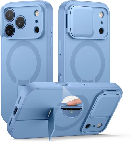 Vista 44 de SURITCH Funda para iPhone 12/12 Pro con cubierta magnética para cámara deslizante y soporte ajustable, compatible con MagSafe, funda protectora Negro