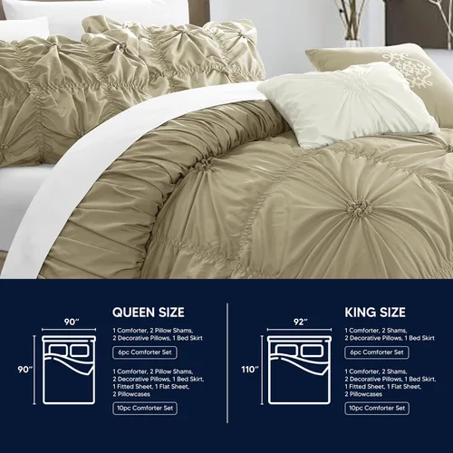 Vista 11 de Chic Home Juego de edredón de color gris topo, tamaño King (6 piezas), Halpert - Ropa de cama de microfibra plisada con diseño de pintuck, fundas