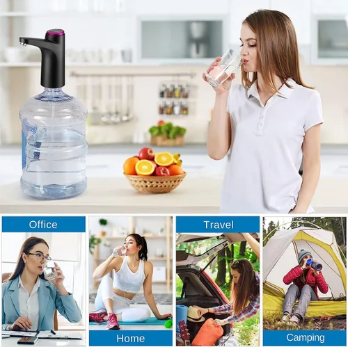 Vista 5 de Bomba automática de agua potable, dispensador de botellas de agua portátil USB inteligente con carga eléctrica USB e interruptor de apagado Negro