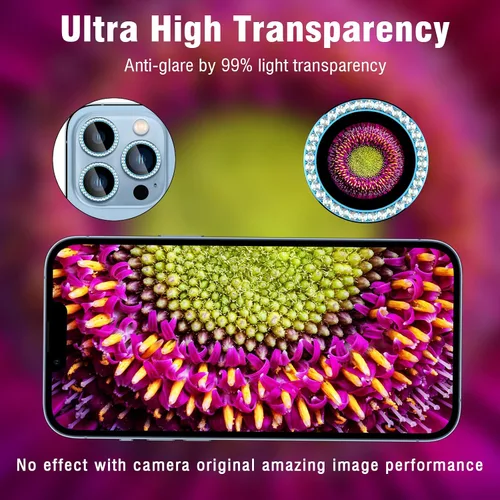 Vista 6 de Bling Diamond - Protector individual de lente de cámara para iPhone 13 Pro / 13 Pro Max, cubierta de protección de lente de cámara de vidrio