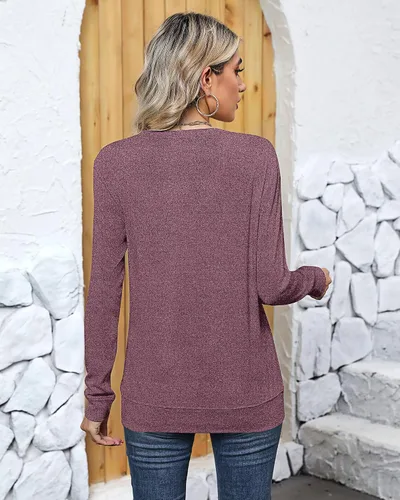 Vista 6 de Ficerd Paquete de 2 sudaderas casuales para mujer, camisas de algodón de manga larga, ajuste holgado, ligeras, cuello redondo, básicas, lindas