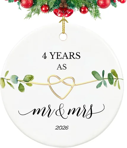 Vista 19 de Adorno de primer aniversario, regalos para el primer aniversario, regalos de boda de primer año para pareja, ella, él, adorno de cerámica de 2.9
