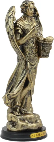 Vista 5 de Ebros - Estatua de arcángel de la iglesia católica bizantina Barachiel de 8 pulgadas de alto, figura de San Barachiel el Arcángel con placa