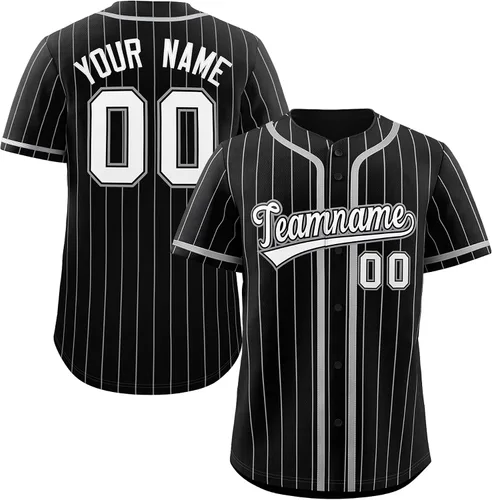 Vista 17 de Camiseta de béisbol de rayas finas personalizada hipster hip hop, camisetas deportivas con nombre y número del equipo personalizado para hombres