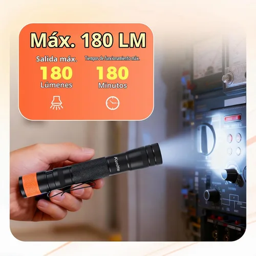 Vista 3 de KunHe Linterna LED recargable portátil de 180 lúmenes, paquete de 10 unidades, luz de bolsillo impermeable, modo único, fácil de usar con clip