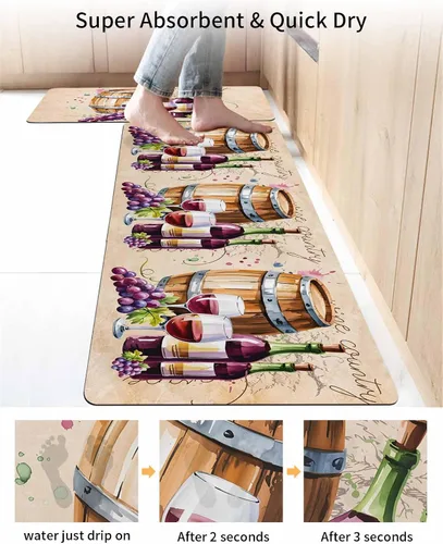 Vista 4 de Tapete de baño retro de barril de vino para bañera, antideslizante, de secado rápido y absorbente, tierra de diatomeas, fregadero de cocina, tapete