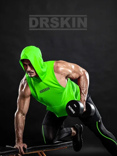 Vista 3 de DRSKIN 2 or 1 Pack Men's Hooded Tank Tops Muscle Cut Off T Shirt Sleeveless Bodybuilding Gym Hoodies Workout Athletic