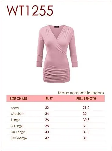 Vista 6 de Lock and Love - Camiseta de manga 34 para mujer con cuello en V, envuelto, cruzado, tallas S-3XL, fabricada en Estados Unidos