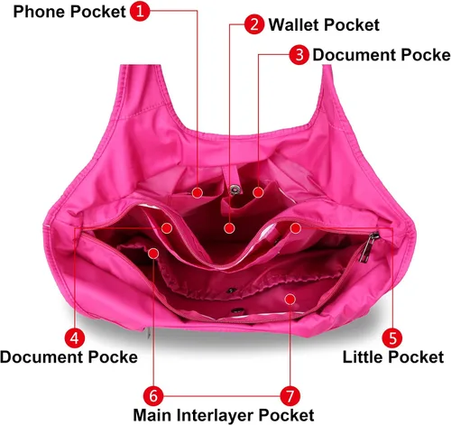 Vista 6 de Bolso grande de hombro para mujer, impermeable, multifunción, de nailon, para viaje