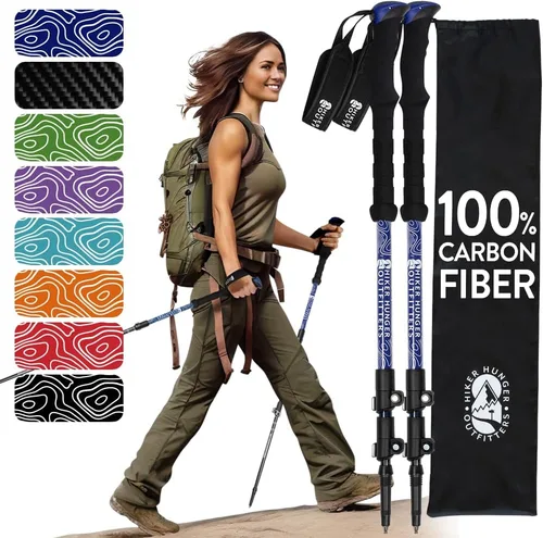 Vista 16 de 100% Carbon Fiber Trekking Poles by USA Brand - Ultra Strong Lightweight Collapsible Hiking Poles with Cork and EVA Foam Grips & Quick Adjustable