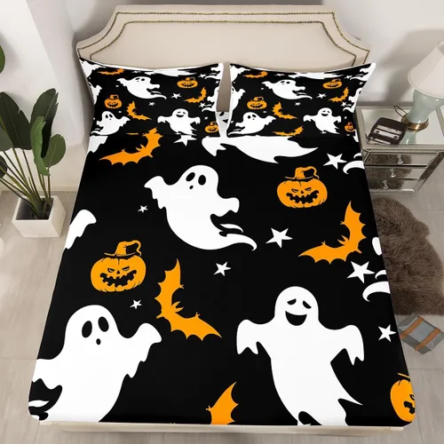 Vista 38 de Juego de sábanas con diseño de Papá Noel y muñeco de nieve para niños, niñas y niños, de temática navideña, juego de cama con diseño de árbol