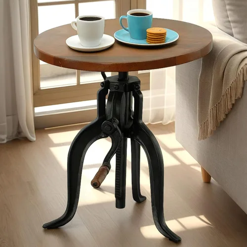 Vista 7 de Carolina Chair & Table Mesa auxiliar rústica con manivela ajustable de 18 pulgadas, base de hierro fundido para granja, sala de estar o dormitorio
