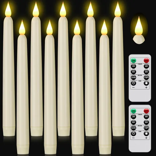 Vista 10 de Vela cónica sin llama con control remoto, paquete de 3 velas LED de plástico, velas parpadeantes que funcionan con pilas, vela alta clásica de 9.2